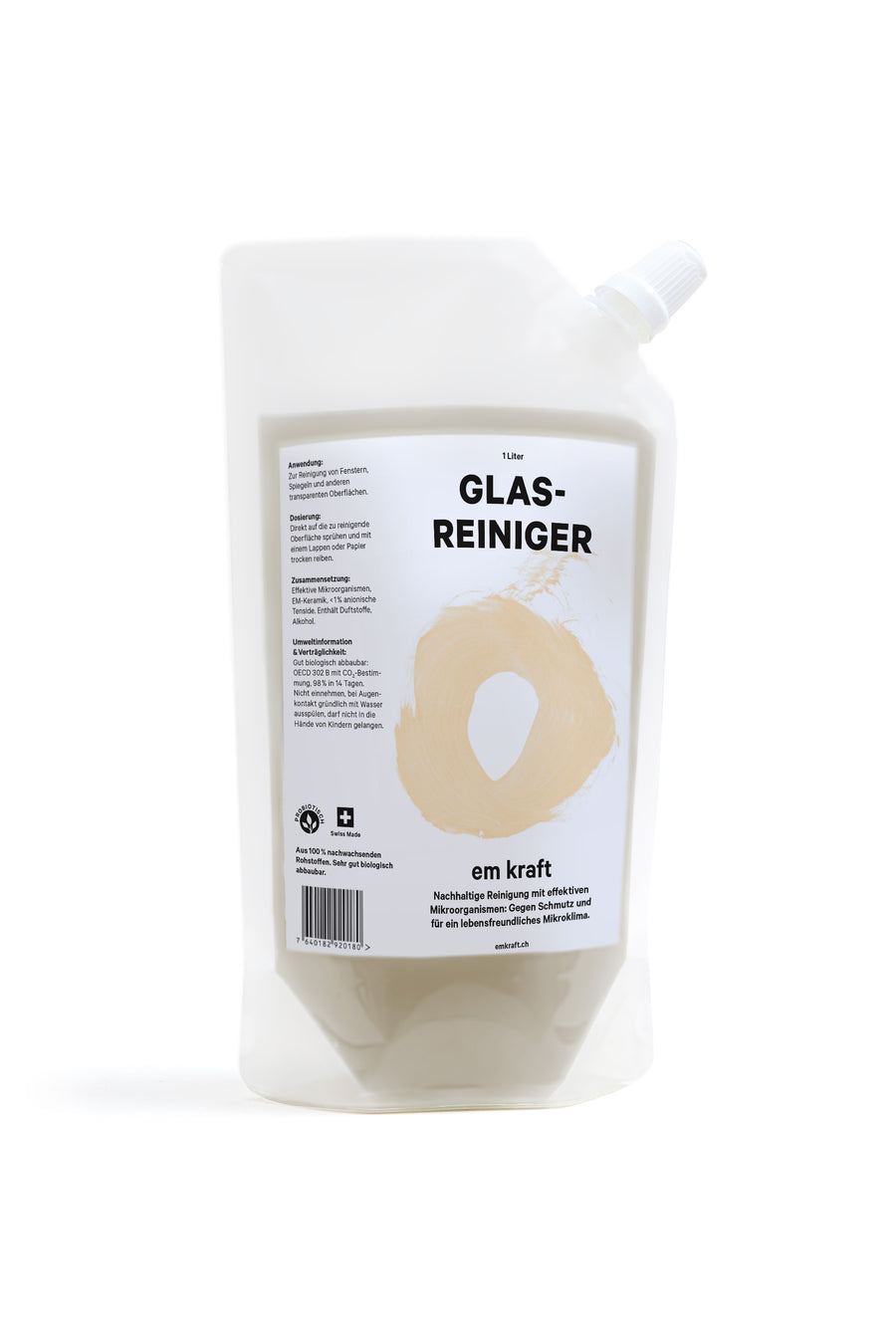 Der biologische em kraft Glasreiniger für Fenster, Spiegel und andere transparente Oberflächen. Auch perfekt für Mobiltelefone, Tablets und Bildschirme. Enthält effektive Mikroorganismen und 100% natürliche Inhaltsstoffe, ist frei von Gentechnik, frei von Tierversuchen und vegan. Made in Switzerland.