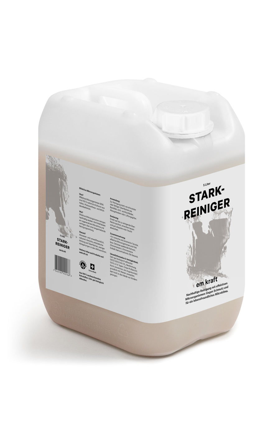 Biologischer em kraft Starkreiniger Mehrweg Kanister 5l Fettlöser für Backöfen, Grill und Kochplatten. Mit effektiven Mikroorganismen und 100% natürlichen Inhaltsstoffen, frei von Gentechnik, vegan. Made in Switzerland.