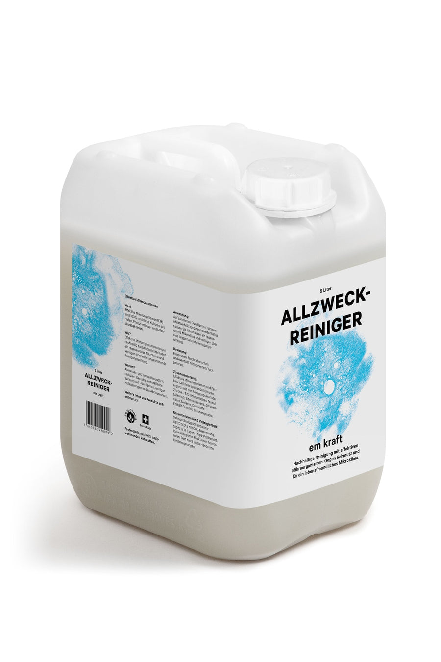 em kraft Allzweckreiniger Mehrweg Kanister 5l . Der biologische und probiotische Alles-Reiniger aus 100% nachwachsenden Rohstoffen ist Swiss Made