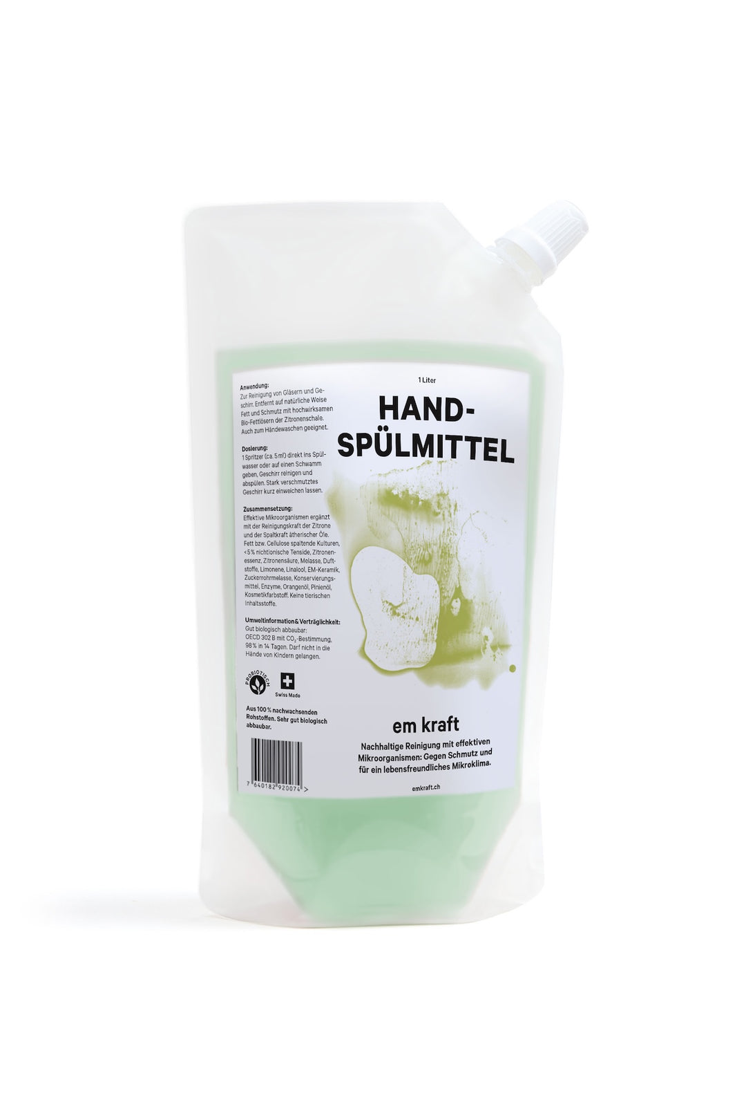 Sanftes und ökologisches Spülmittel für den Abwasch von Geschirr mit natürlichen Fettlösern in der 1l Refill Nachfüllbeutel