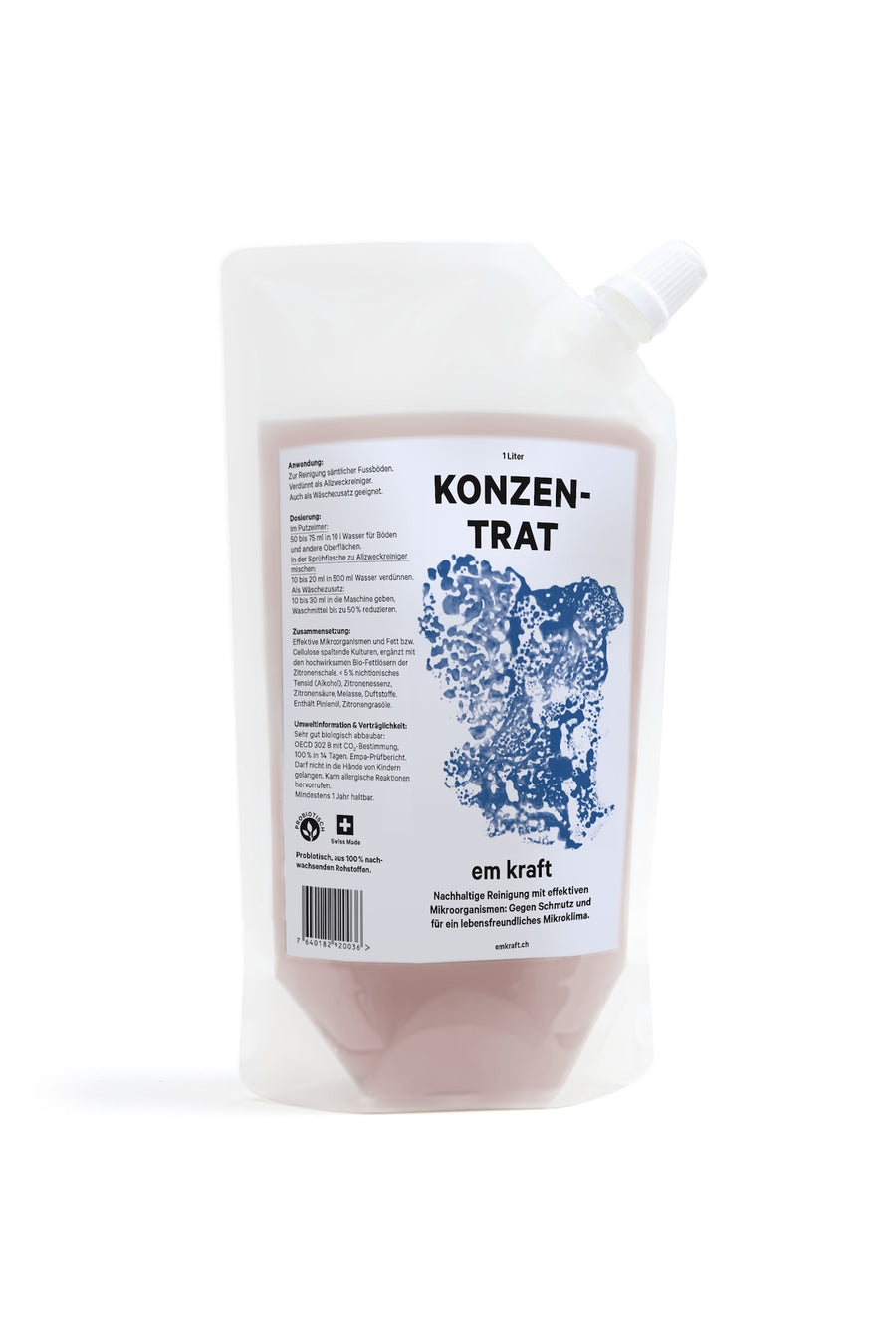 em kraft Konzentrat 1l im Nachfüllbeutel. Ökologisches Reinigungskonzentrat zur Bodenreinigung, als Wäschezusatz und zum Nachfüllen des Allzweckreinigers